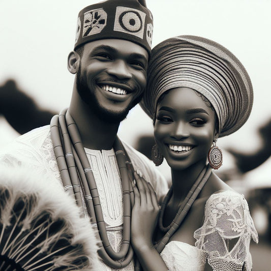 a couple dressed in traditional Igbo attire.
