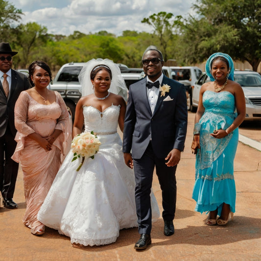 Nigerian guest with couple at Wedding venue in Texas