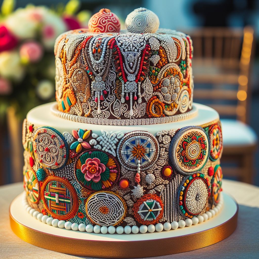 A beautifully decorated traditional wedding cake.