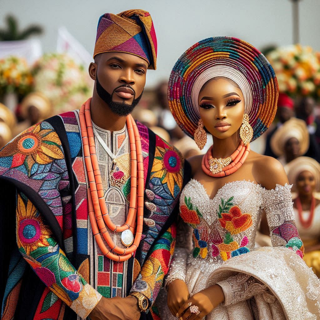 A vibrant Traditional Nigerian wedding scene.