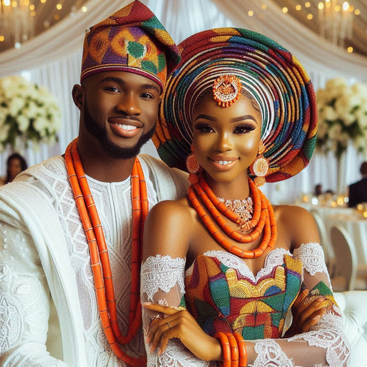 Nigerian bride and groom standing side by side.