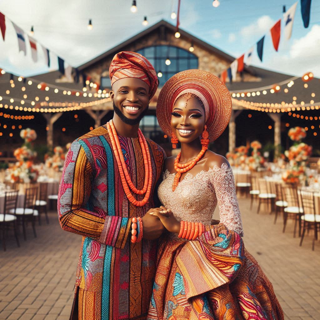 Nigerian texas couple in a wedding reception.