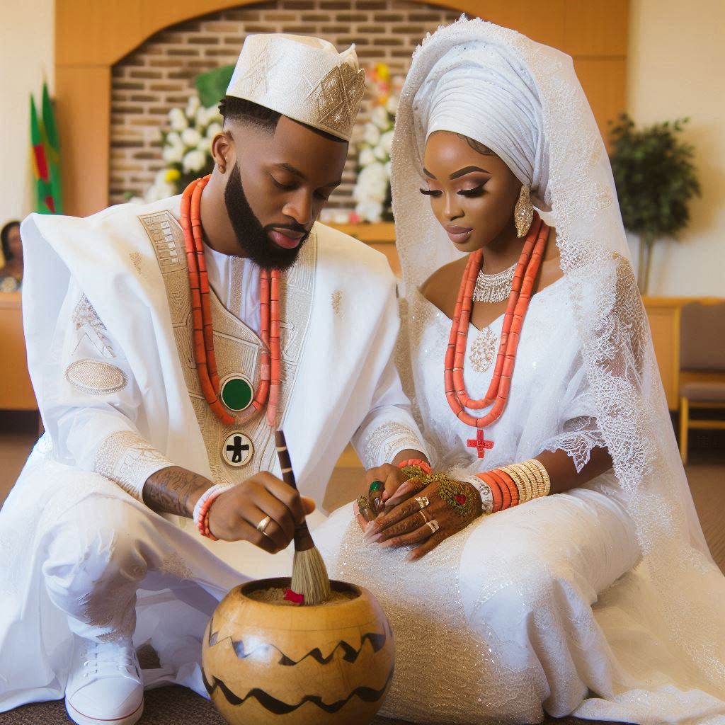 A couple in traditional Nigerian attire with Texan influences.