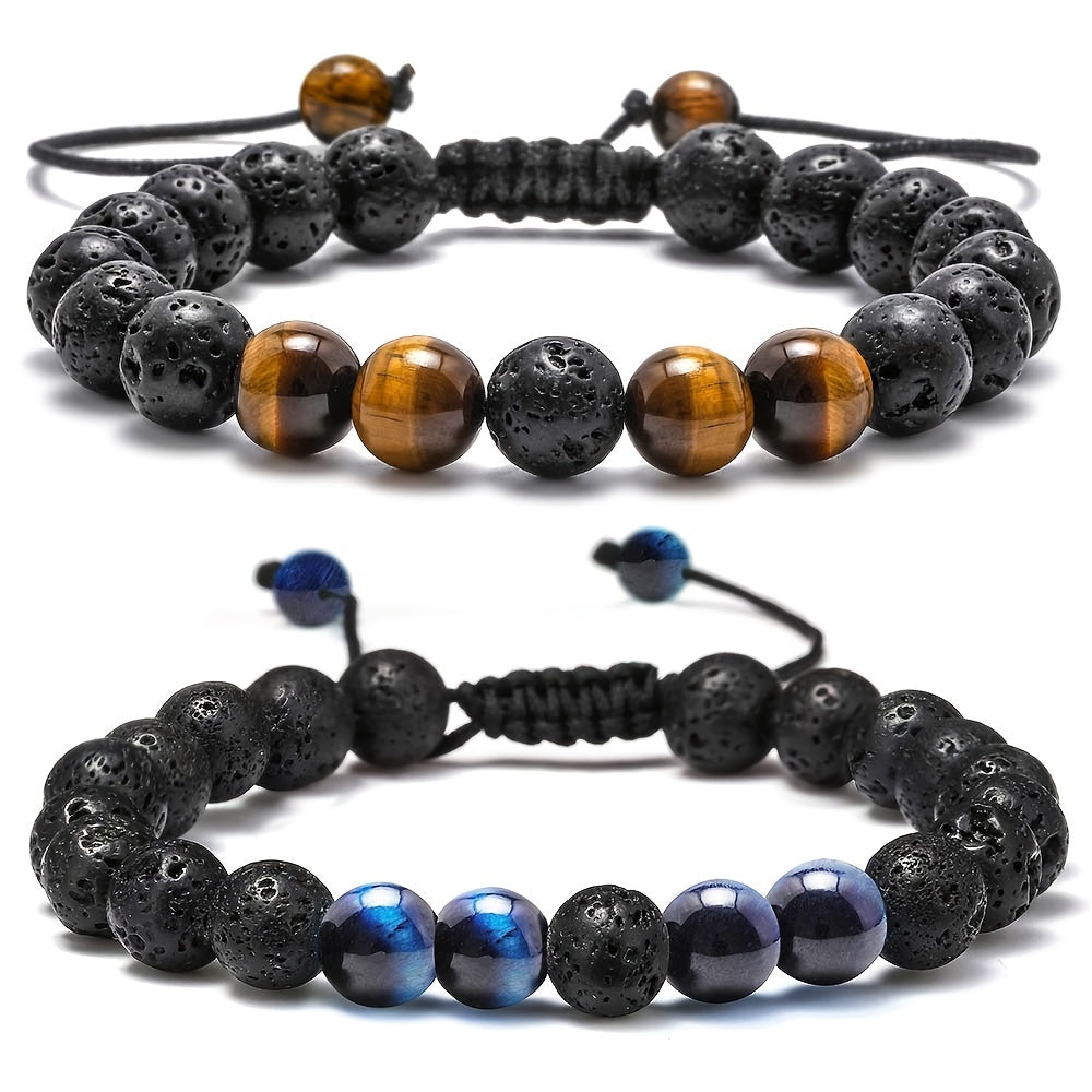 Stone Tiger Eye Lava Rock Bracelet for Men | Black Style