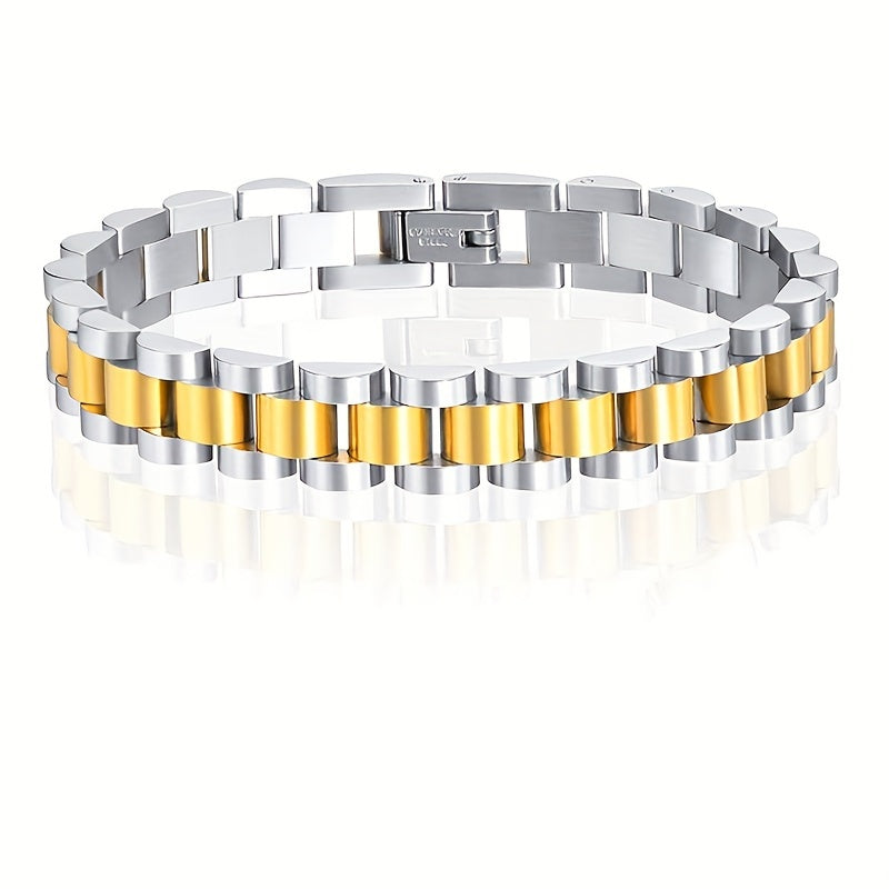 modern stainless steel bracelet, men's fashion accessory, sleek men's bracelet, adjustable steel bracelet, fashionable men's jewelry