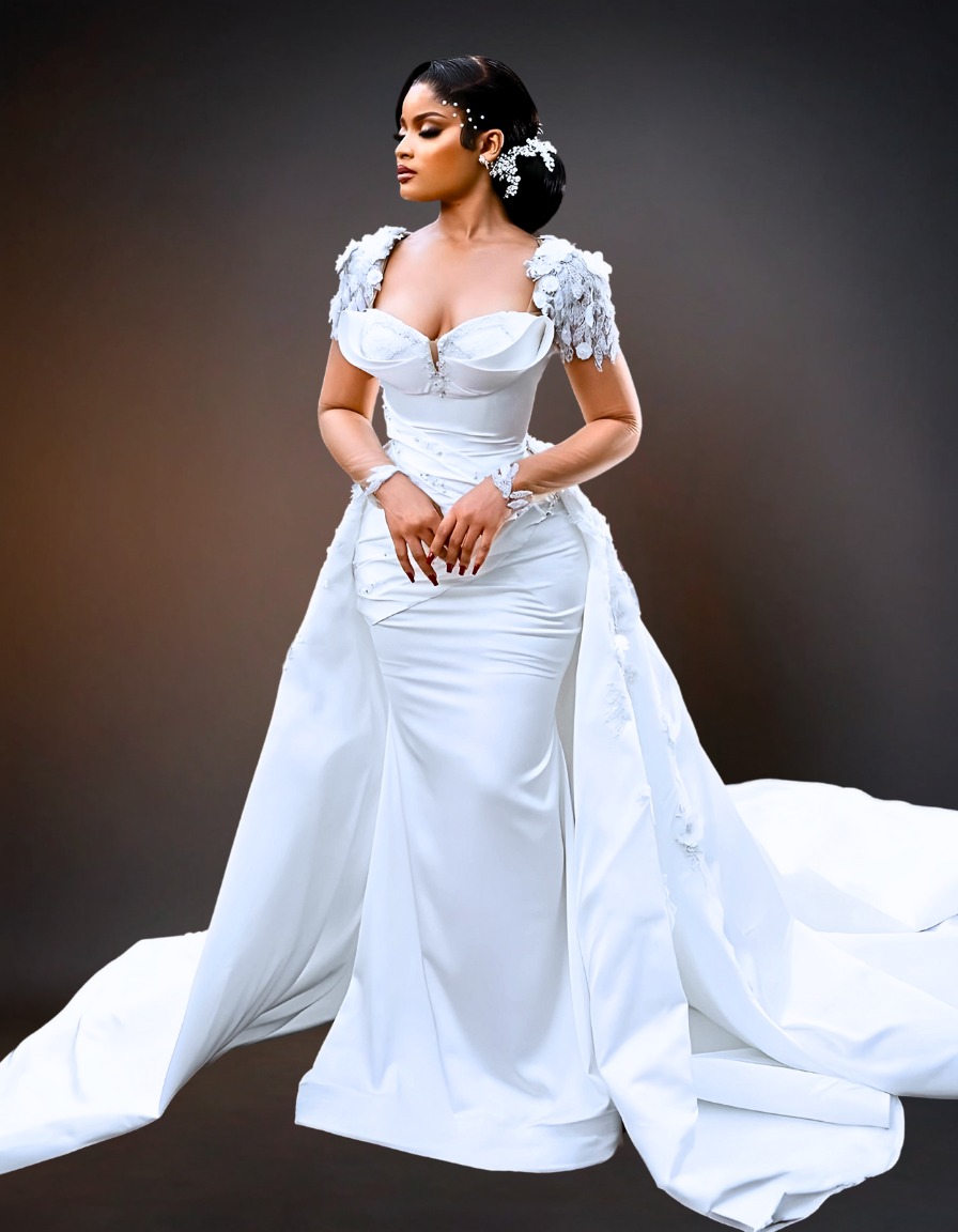 Luxury mermaid wedding dress with long detachable train