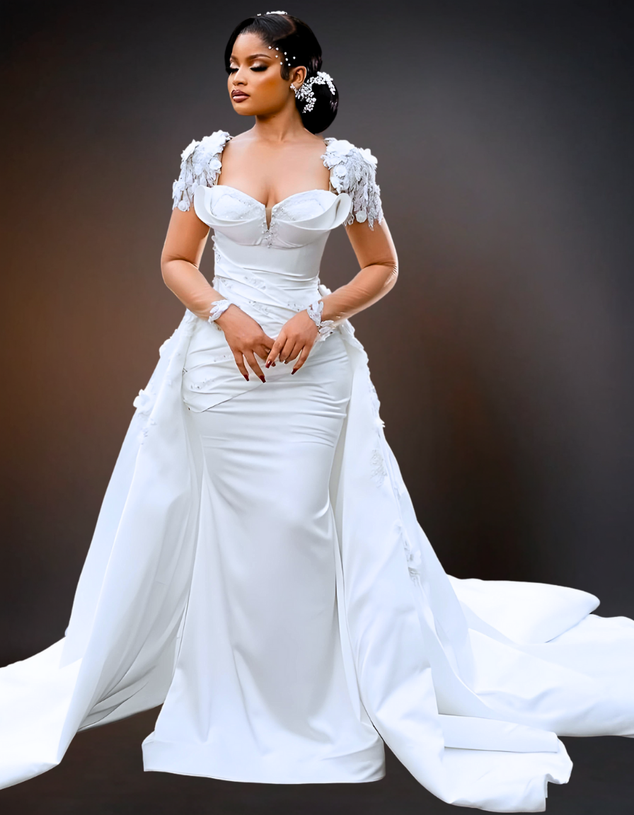 Luxury mermaid wedding dress with long detachable train