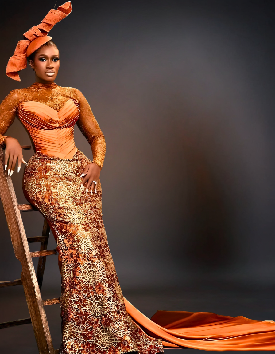 Luxury Party Long Sleeve Dress Orange OTUNBA