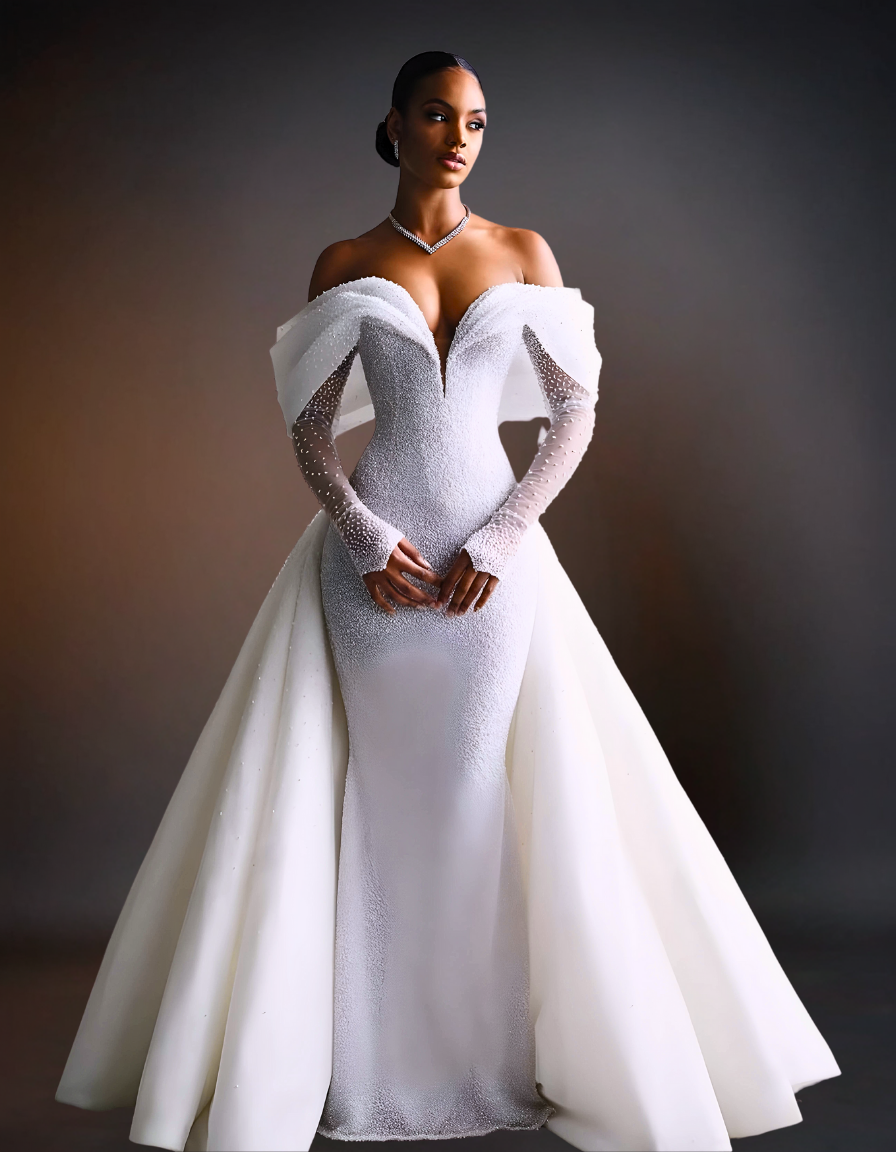 Luxury Mermaid Wedding Dress | Long Sleeves OffShoulder