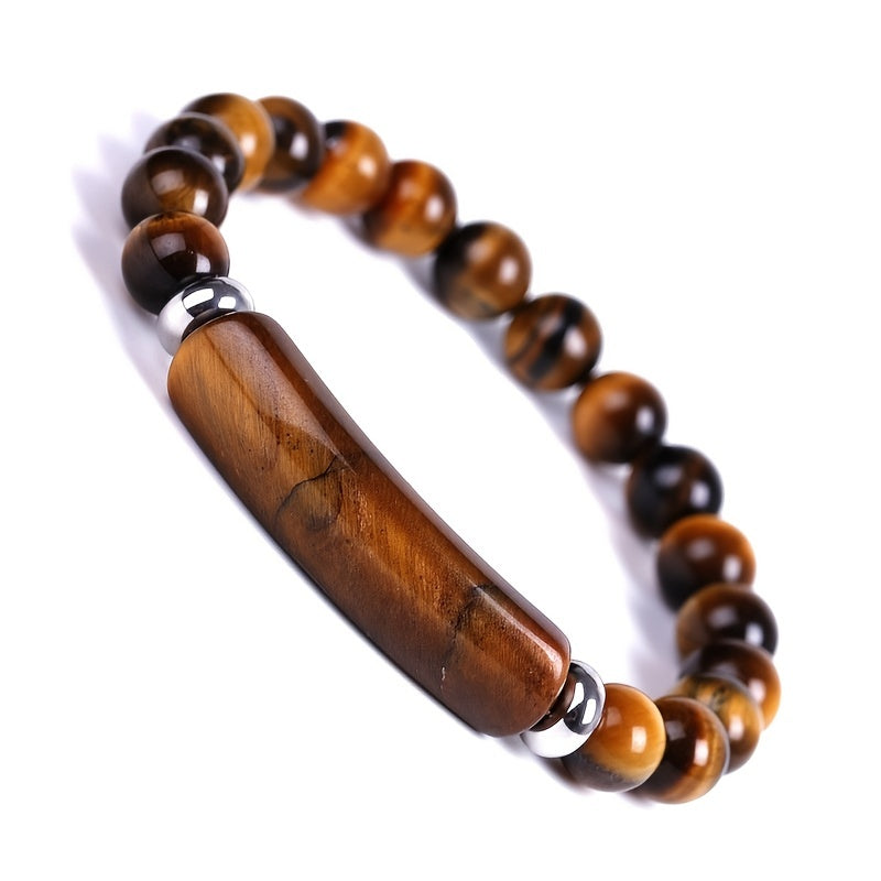 Natural Tiger Stone and Crystal Rough Beads for Men | Brown