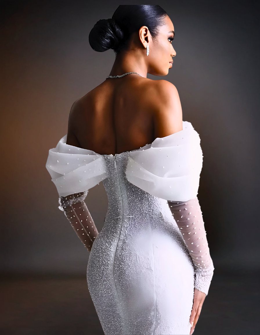 Luxury Mermaid Wedding Dress with Long Sleeves and Off-Shoulder