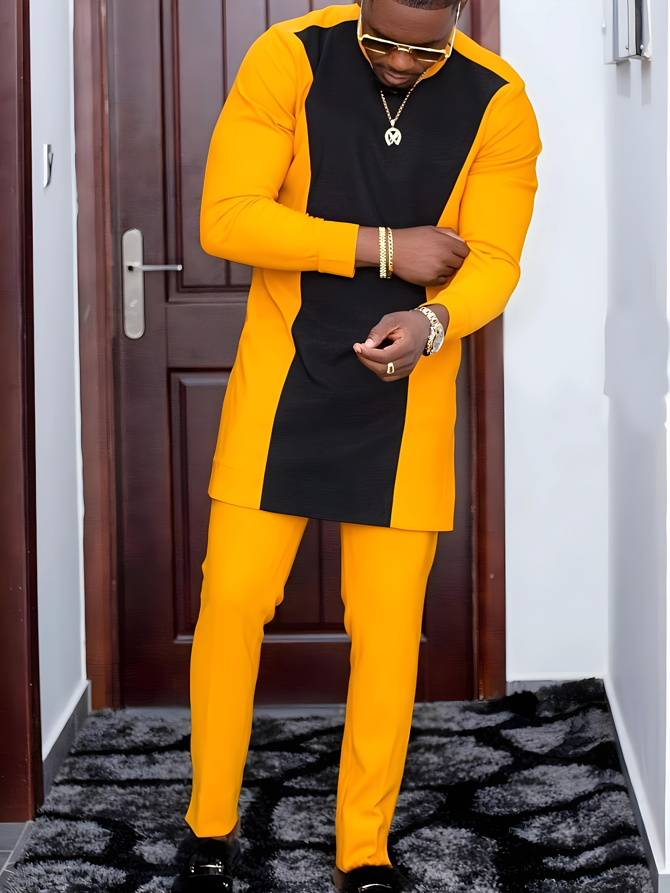African Mens Senator Wear Kaftan | Yellow