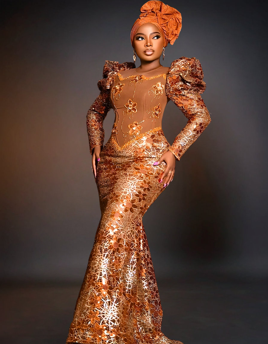 Luxury Traditional Wedding Party Dress | Dark Orange