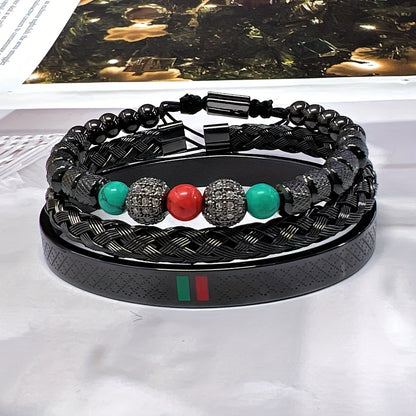 Vibrant Crystal Beaded Bracelets, Men's Fashion Accessories, Couples Jewelry, Enamel Green Red Bangles