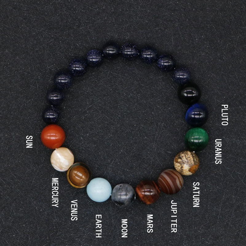 Eight Planets Beaded Bracelet, Solar System Bracelet, Celestial Jewelry, Natural Stone Bracelet