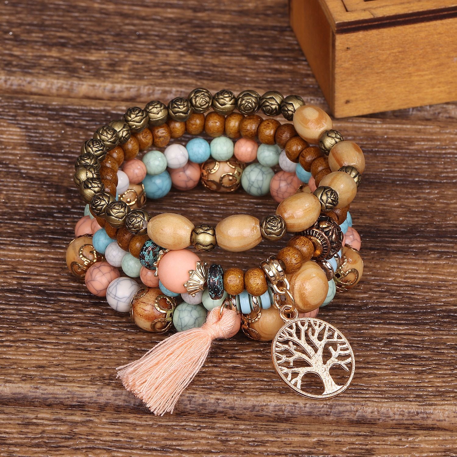 Tree of Life Pendants and Multilayer Beaded Bracelet for Men | Vibrant Color