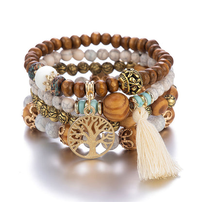 Tree of Life pendant necklace, multilayer beaded bracelet, bohemian ethnic jewelry set