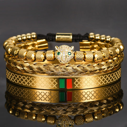 Stainless Steel Cheetah Bracelet, Men's Golden Jewelry, Adjustable Fashion Accessory