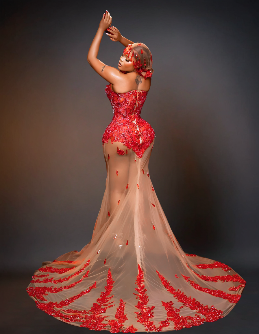 Luxury Transparent Prom Dress | Red