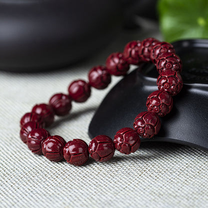Natural Cinnabar Bead Bracelet, Red Bead Bracelet, Handcrafted Men's Bracelet, Fashion Accessory for Men
