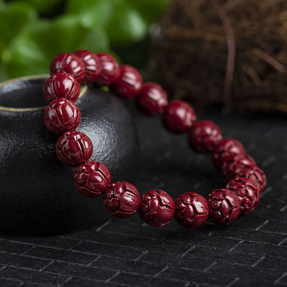 Natural Cinnabar Bead Bracelet, Red Bead Bracelet, Handcrafted Men's Bracelet, Fashion Accessory for Men