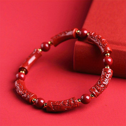 Natural Cinnabar Carved Auspicious Bead Bracelet, Good Luck Bracelet, Positive Energy Jewelry, Simple Bracelet for Men and Women