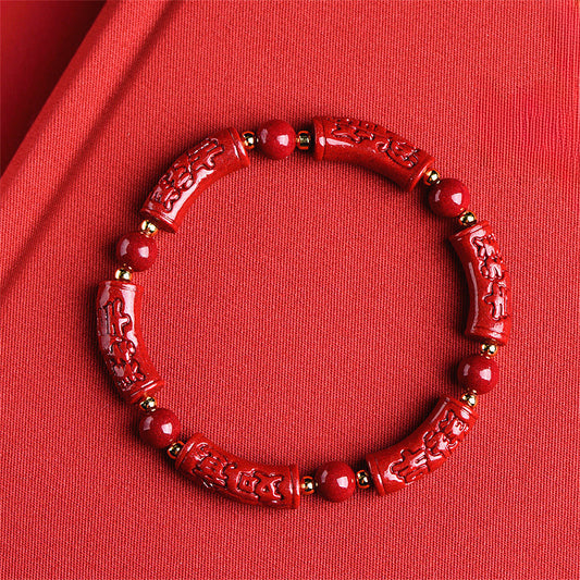 Natural Cinnabar Carved Auspicious Bead Bracelet, Good Luck Bracelet, Positive Energy Jewelry, Simple Bracelet for Men and Women