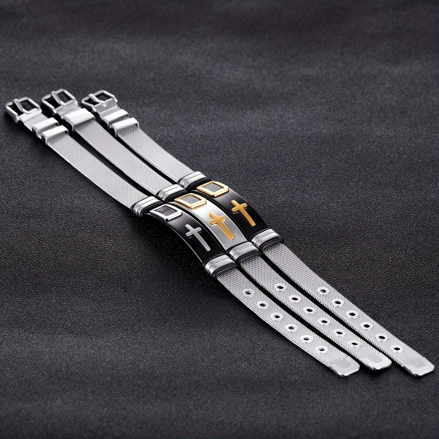 Sleek Cross Titanium Steel Bracelet for Men | Metal