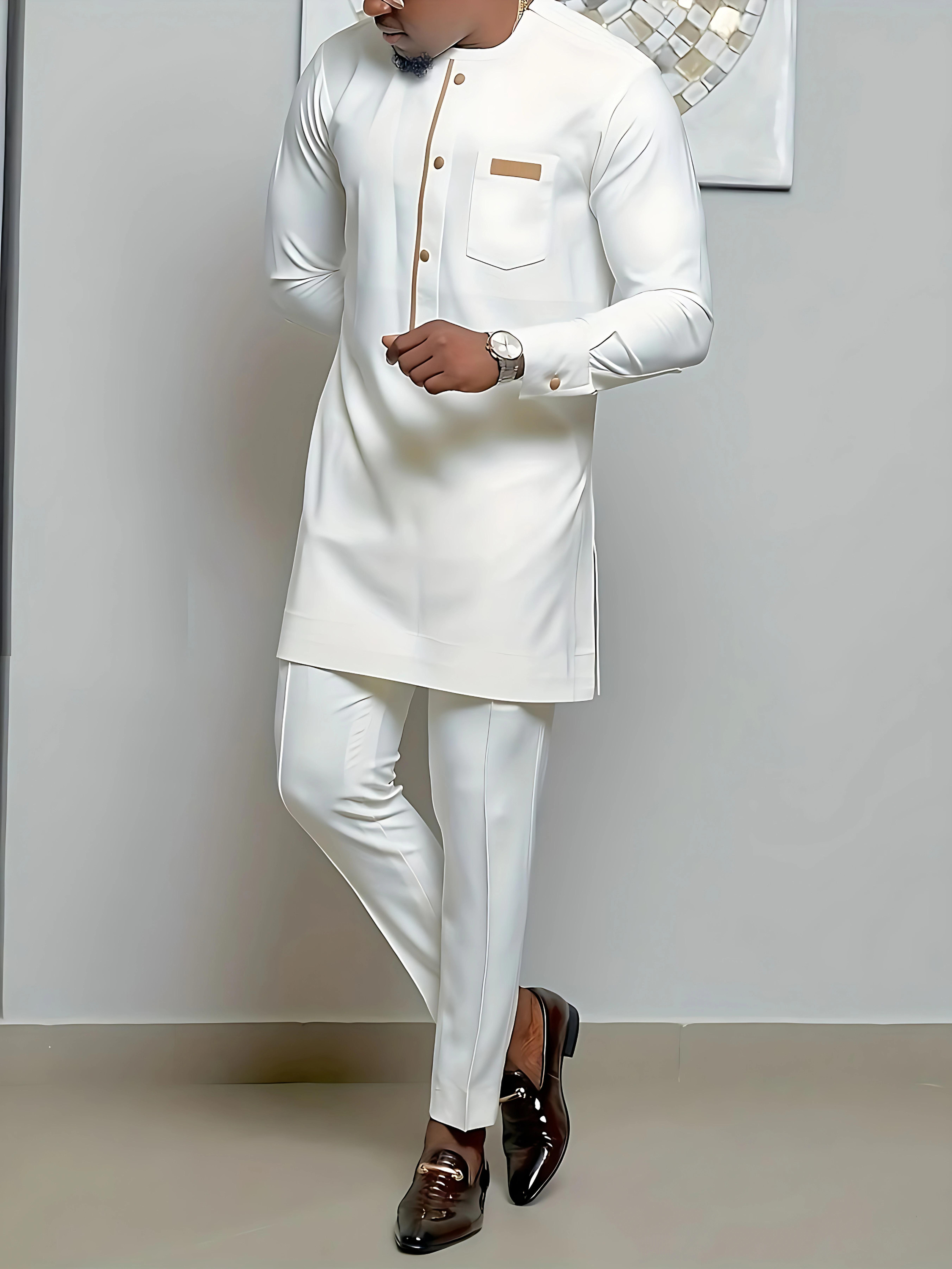 African Mens Senator Wear Kaftan | Vibrant White