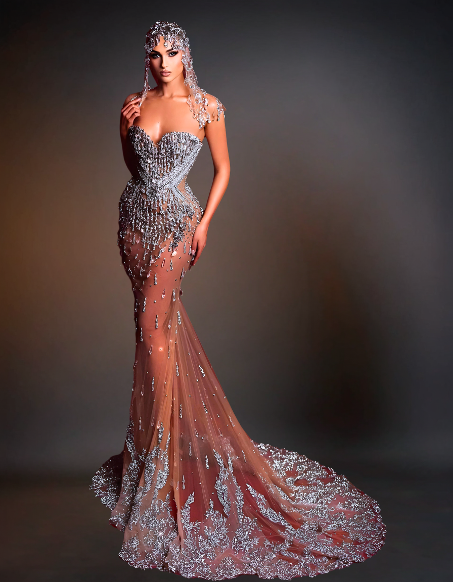 Luxury Prom Sequin Embellished Gown | Silver