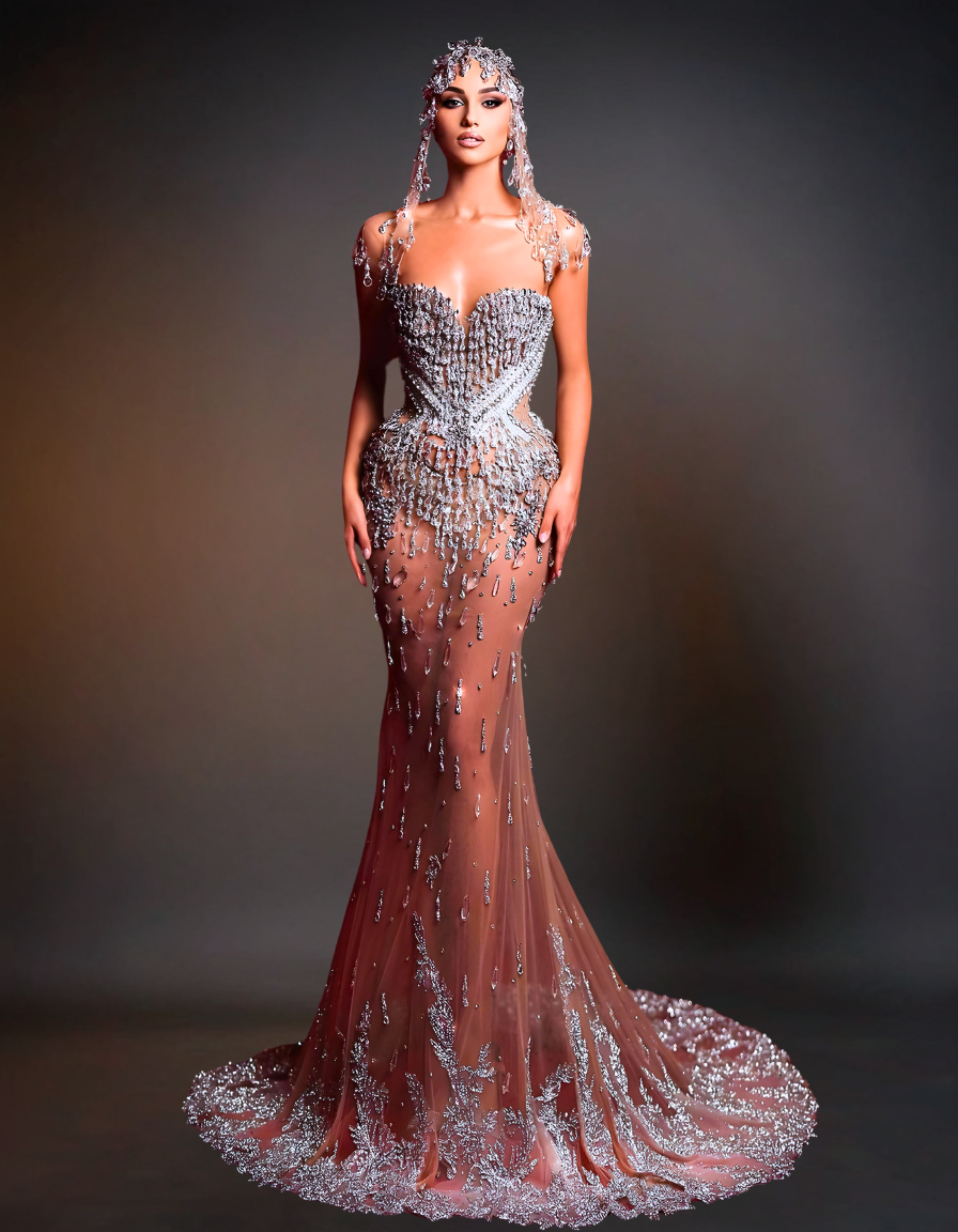 Luxury Prom Sequin Embellished Gown | Silver