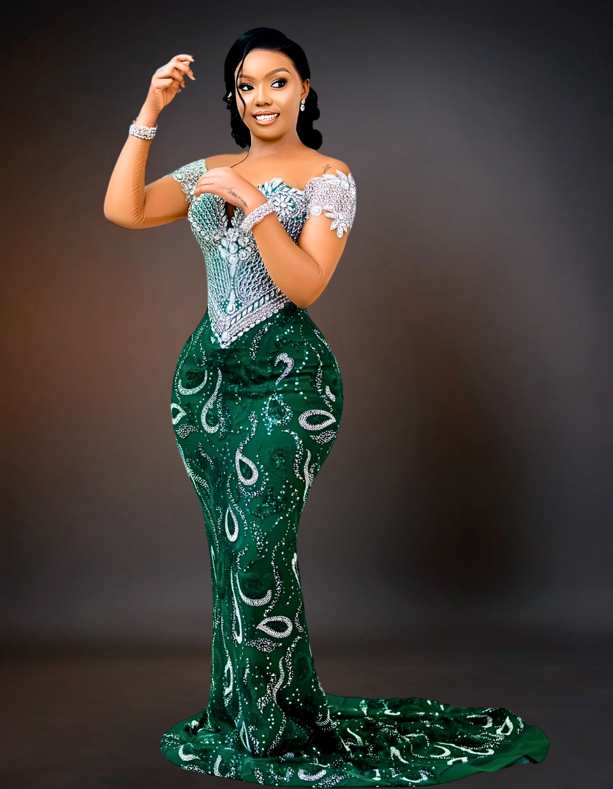 Luxury Prom Silver Off Shoulder | Emerald