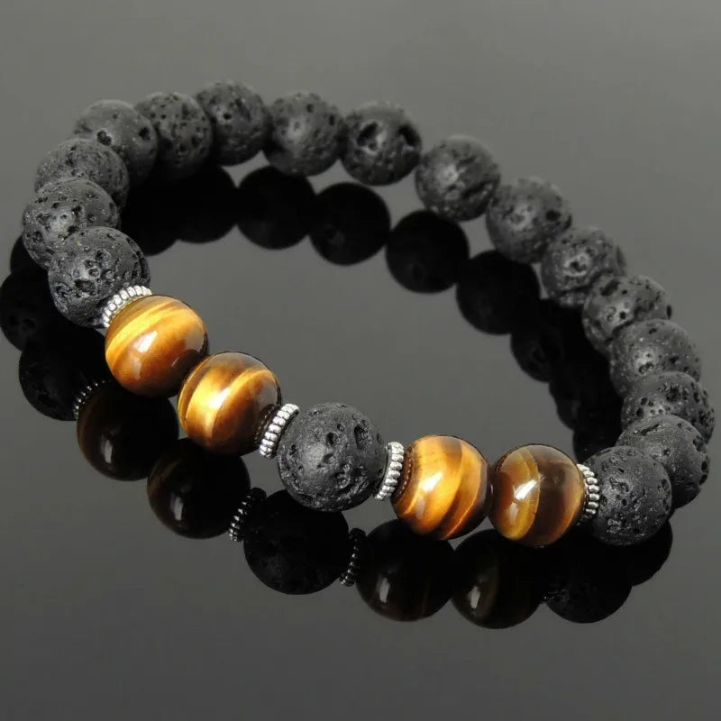 Tiger Eye Lava Stone Beaded Bracelet for Men | Black