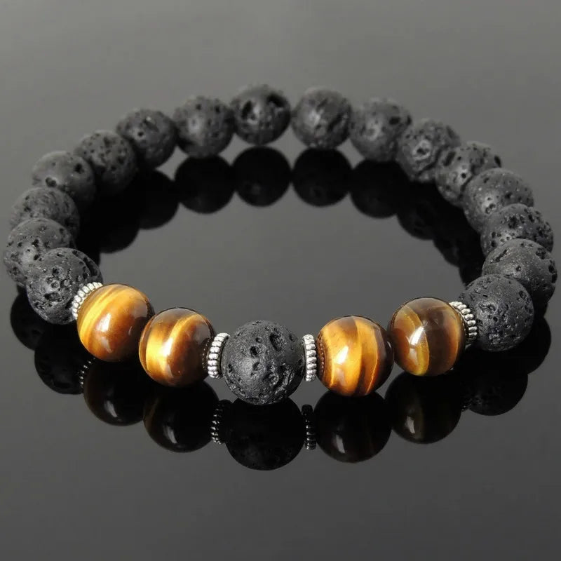 Tiger Eye Lava Stone Beaded Bracelet for Men | Black