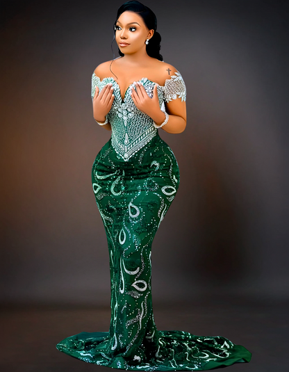 Luxury Prom Silver Off Shoulder | Emerald