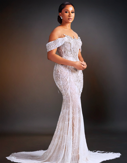 Luxury Sequin Wedding Dress | Detachable Tail