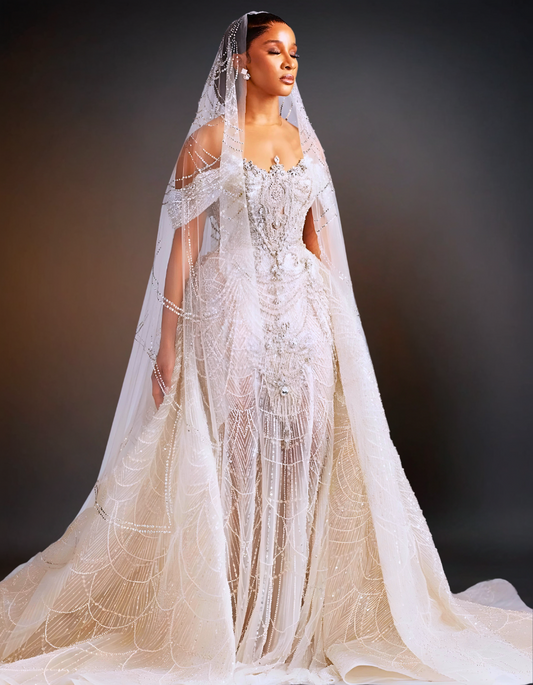 Luxury Sequin Wedding Dress | Detachable Tail