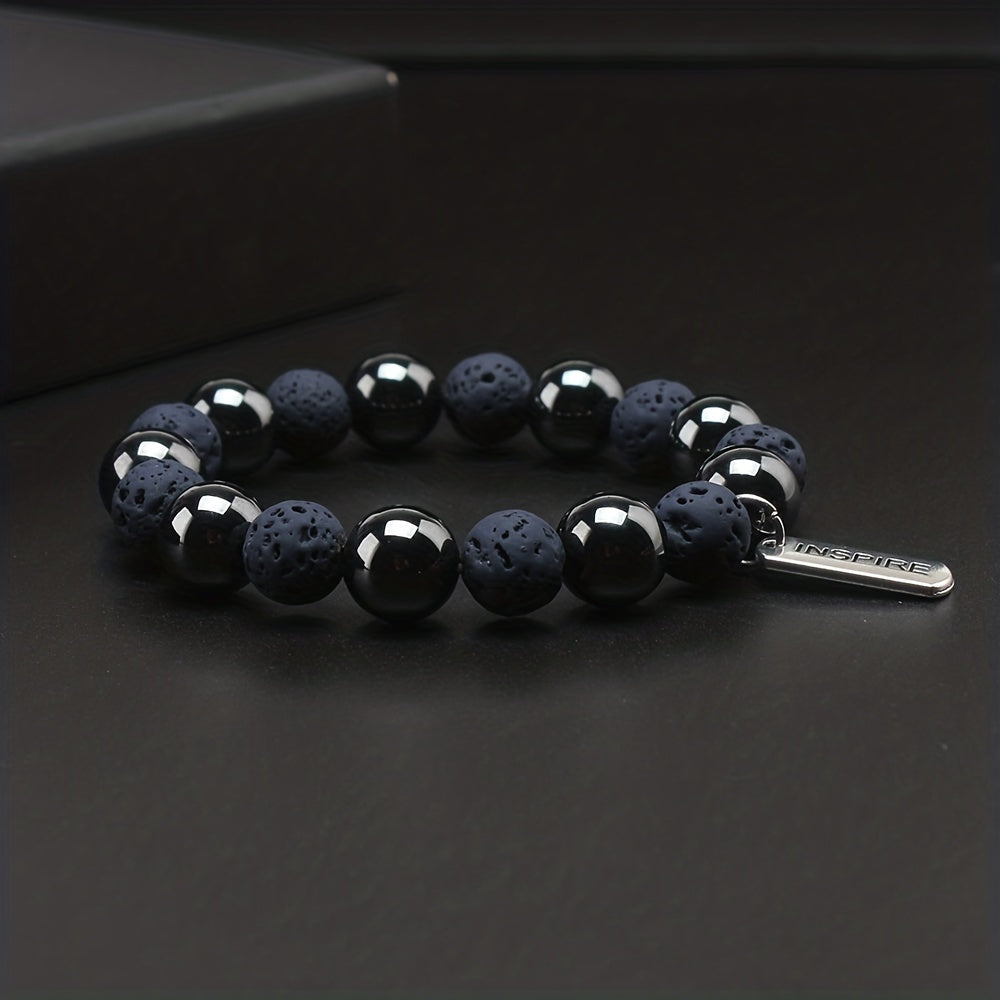 Dark Purple and Black Beaded Men's Bracelet