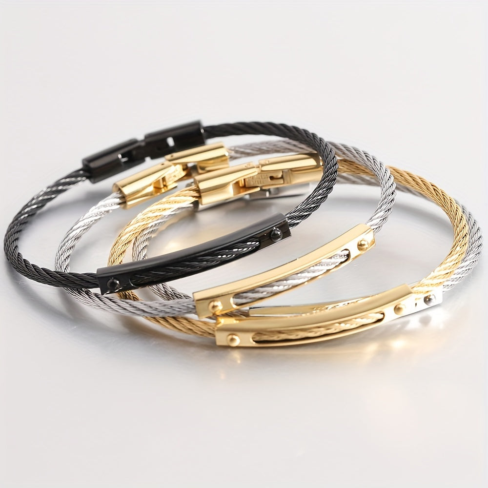 Stylish stainless steel open bangle, Trendy unisex accessory, Adjustable stainless steel bracelet