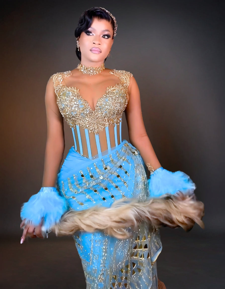 Luxury Traditional Bridal Corset Dress | Turquoise and Gold