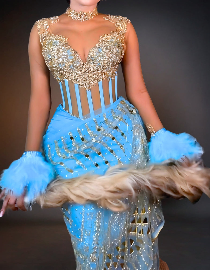 Luxury Traditional Bridal Corset Dress | Turquoise and Gold