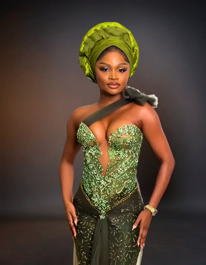 Luxury Beaded Embroidered Traditional Party Dresses | Green Aso Ebi