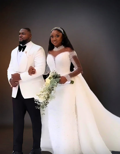 Luxurious Couple Wedding Gown and Suit White – OTUNBA