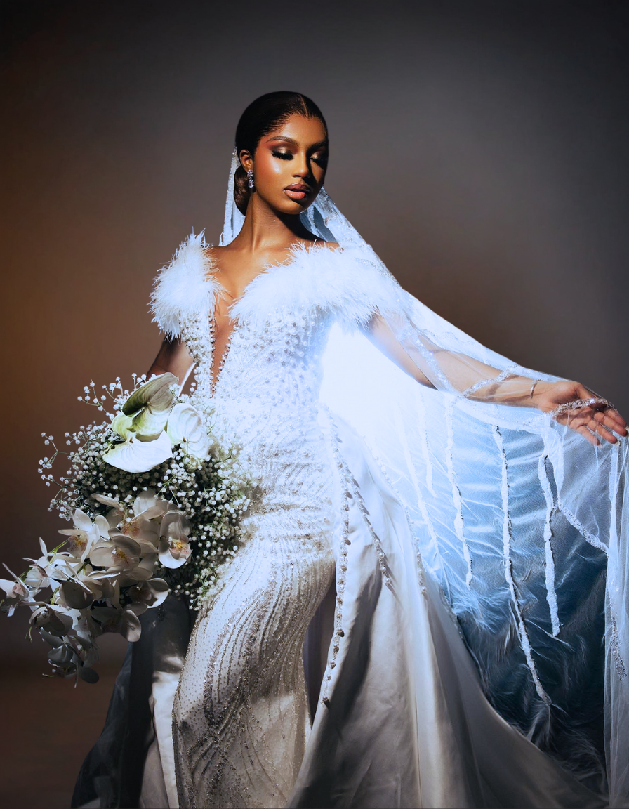 Luxury Ravishing Feather Beading Wedding Dresses | Vintage V Neck