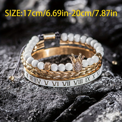 Luxurious gold-plated men's bracelet with skull and Roman numerals design