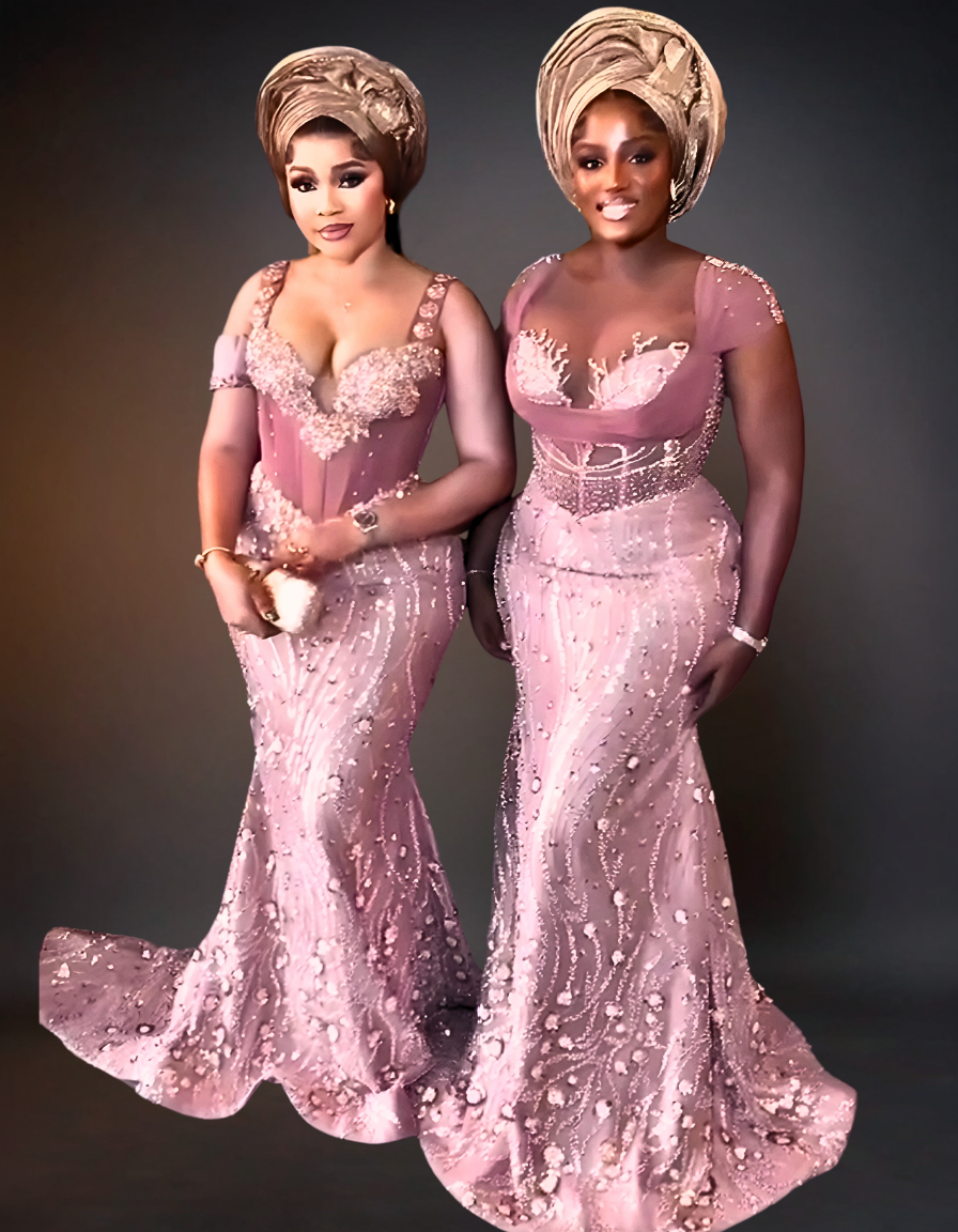 Luxury Traditional Wedding Party Dress | Nude Aso Ebi