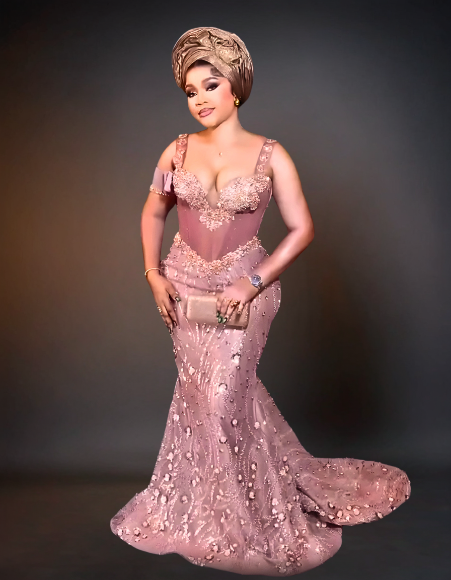 Luxury Traditional Wedding Party Dress | Nude Aso Ebi