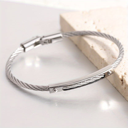 Stylish stainless steel open bangle, Trendy unisex accessory, Adjustable stainless steel bracelet