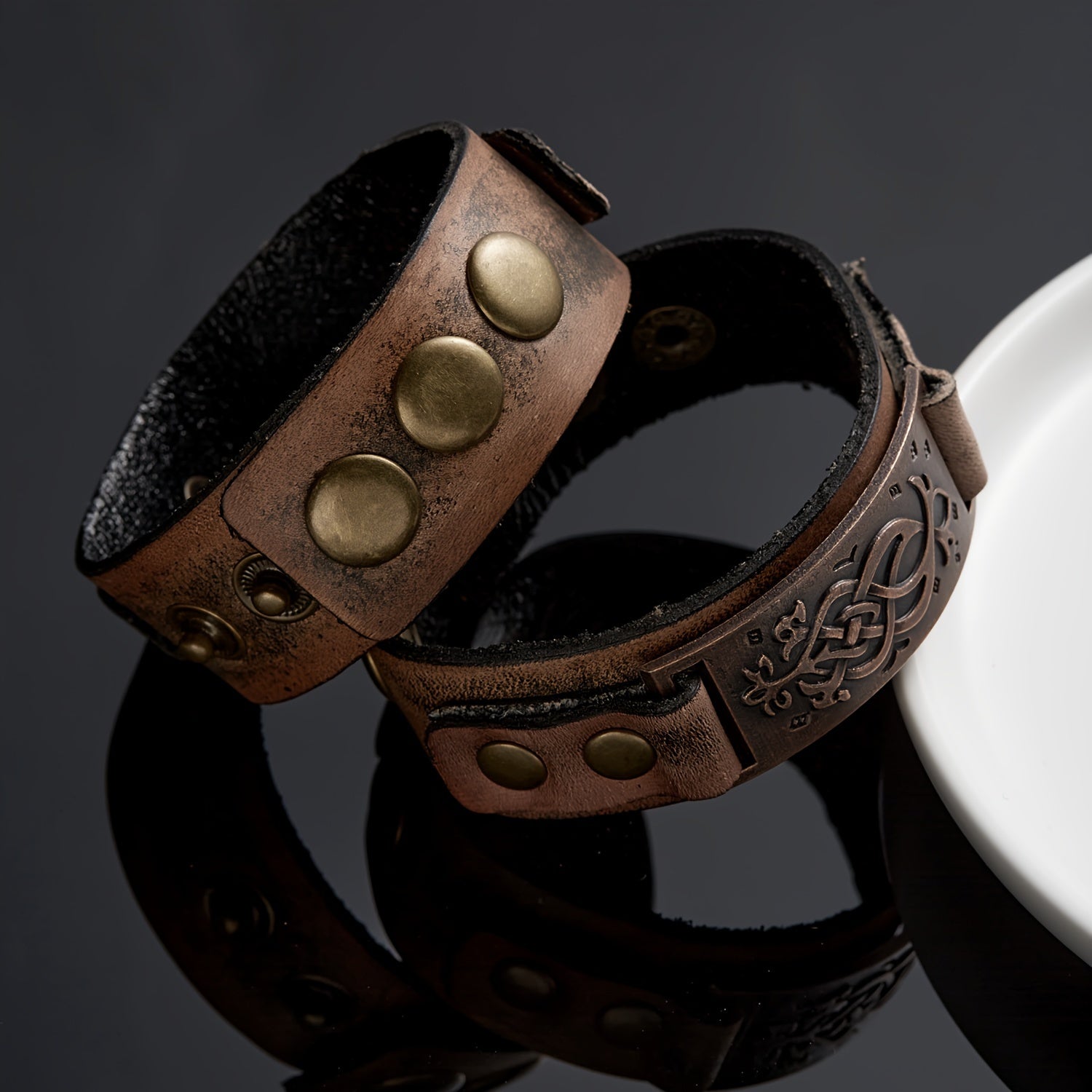 Punk Geometric Square Leather Bracelet for Men| Brown