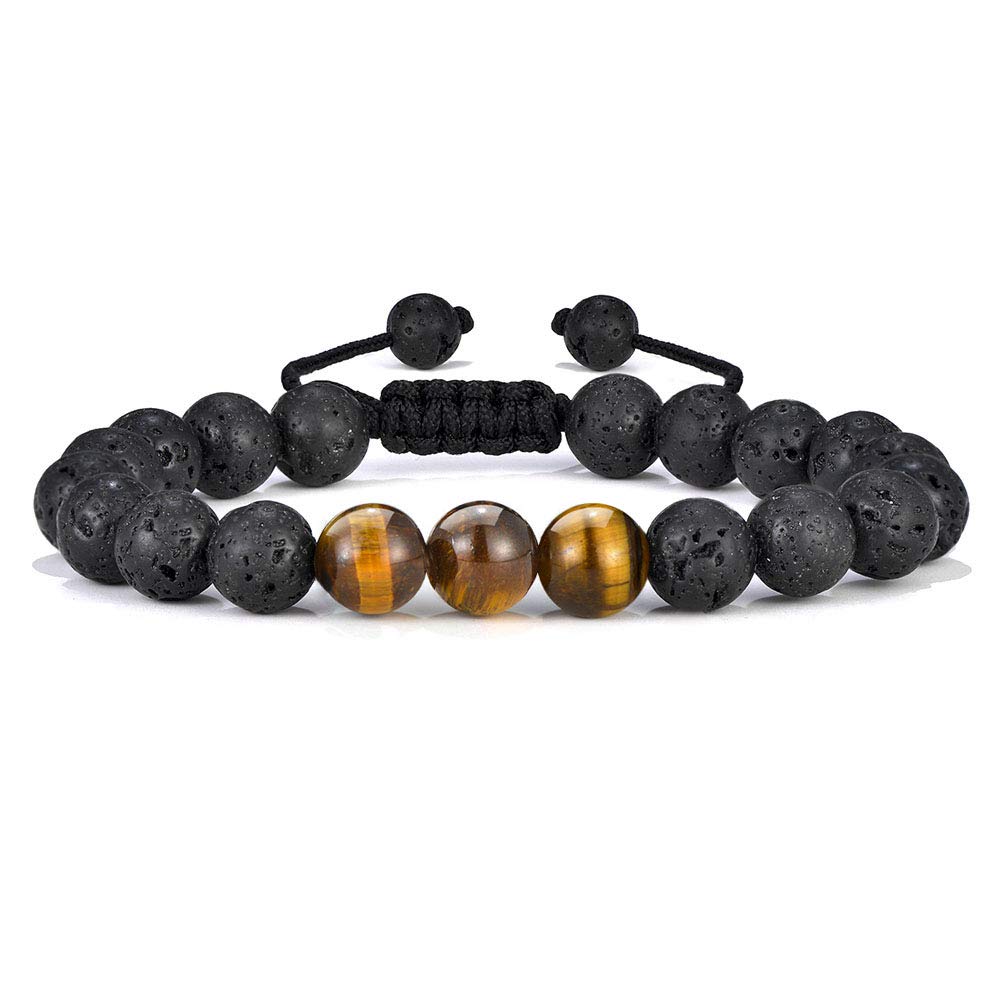 Stone Tiger Eye Lava Rock Bracelet for Men | Black Style